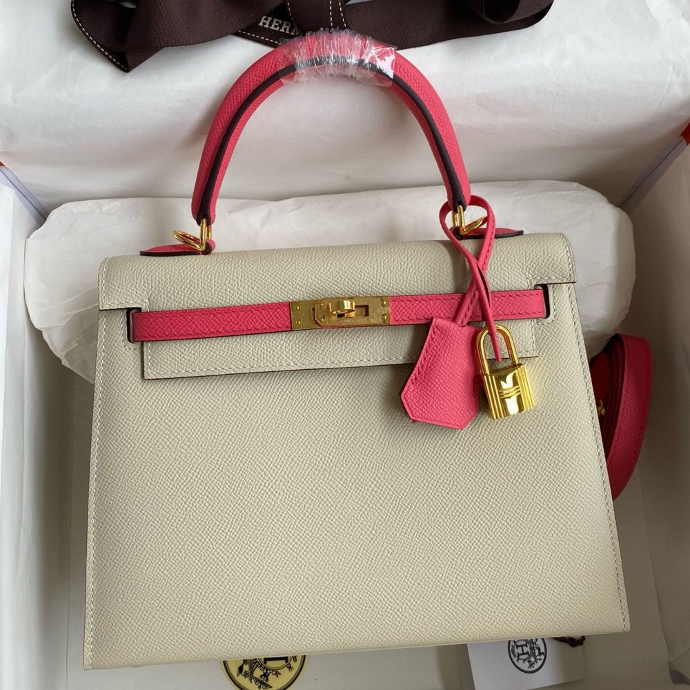High Quality Replica Hermes HSS Kelly Sellier 25 Bag in Craie and Rose Lipstick Epsom Calfskin $ 609 USD